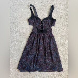 Free People Black and Purple Floral Midi Dress